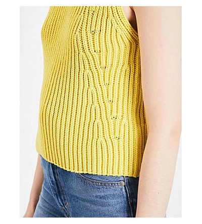 Shop Vince Chunky-knit Cotton-blend Sleeveless Top In Citron