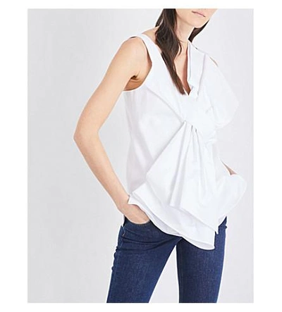 Shop Victoria Victoria Beckham Oversized Bow-detail Cotton And Silk-blend Top In White