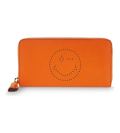 Anya Hindmarch Large Zip Round Calfskin Leather Wink Wallet In Orange