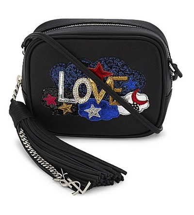 Shop Saint Laurent Blogger 'love' Leather Cross-body Bag In Black Multi