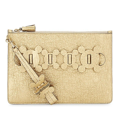 Anya Hindmarch Circulus Large Metallic Leather Pouch In Light Gold