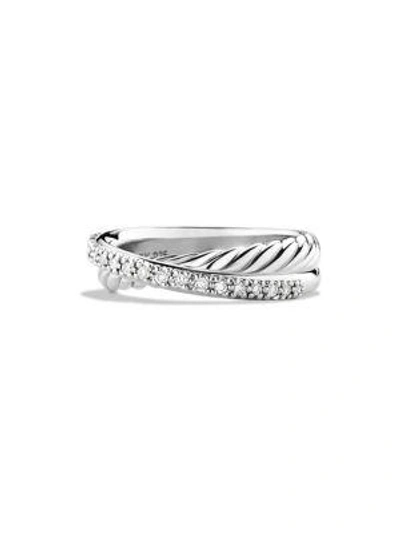 Shop David Yurman Crossover Ring With Diamonds In Silver