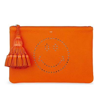 Anya Hindmarch Georgina Smiley Neon Leather Pouch In Orange
