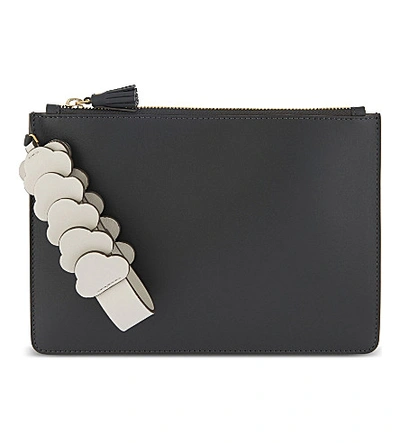 Anya Hindmarch Cloud Satin Leather Wristlet Pouch In Charcoal