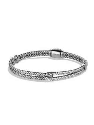Shop David Yurman Petite Pavé Labyrinth Single-loop Bracelet With Diamonds In Silver