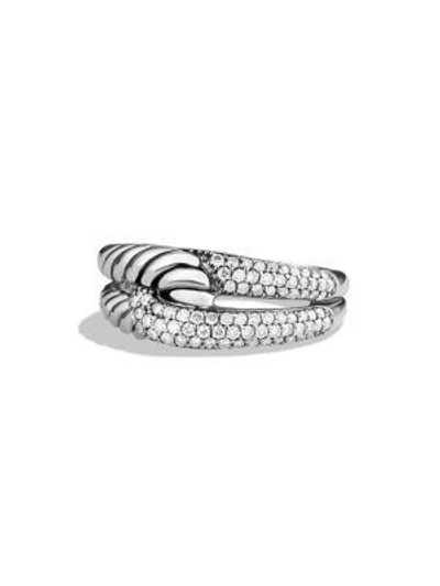 Shop David Yurman Labyrinth Single-loop Ring With Diamonds In Silver