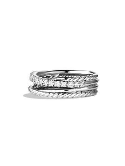 Shop David Yurman Crossover Ring With Diamonds In Silver