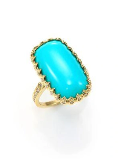 Shop Ila Macey Turquoise, Diamond & 14k Yellow Gold Rectangle Cabochon Ring In Gold-turquoise