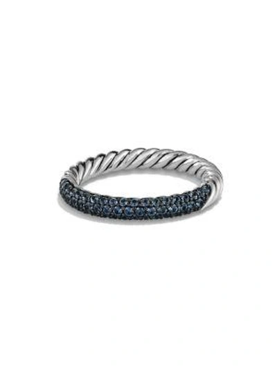 Shop David Yurman Petite Pavé Ring In Blue Sapphire