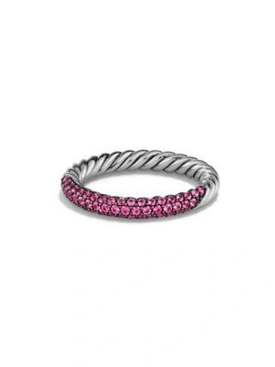 Shop David Yurman Petite Pavé Ring In Pink Sapphire