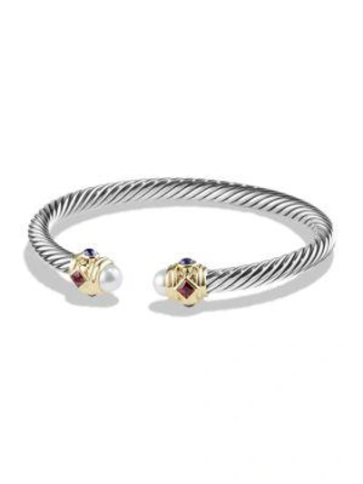 Shop David Yurman Renaissance Bracelet With Gemstones And 14k Gold In Pearl