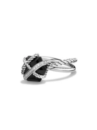 Shop David Yurman Cable Wrap Ring With Gemstone & Diamonds In Black Onyx