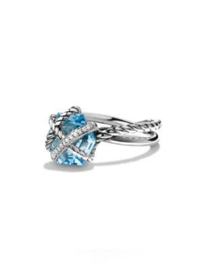 Shop David Yurman Women's Cable Wrap Ring With Gemstone & Diamonds In Blue Topaz