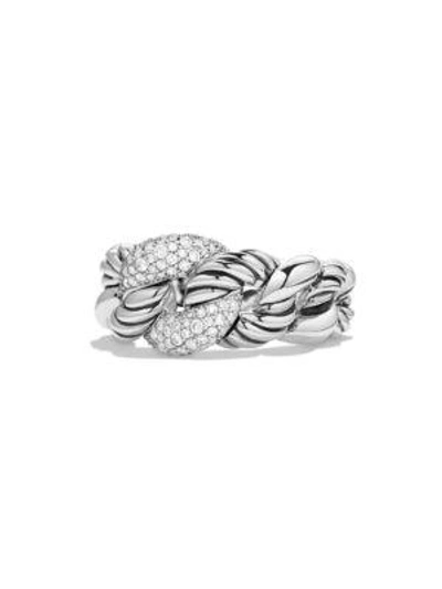 Shop David Yurman Belmont Curb Link Ring With Diamonds In Silver