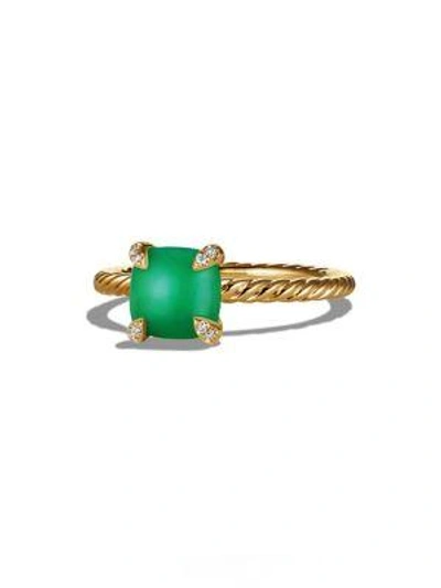Shop David Yurman Châtelaine® Ring With Gemstone And Diamonds In 18k Gold In Chrysoprase