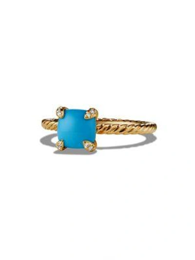 Shop David Yurman Women's Châtelaine Ring With Gemstone & Diamonds In 18k Yellow Gold/7mm In Turquoise