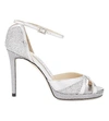 JIMMY CHOO Talia 100 glitter fabric and leather heeled sandals