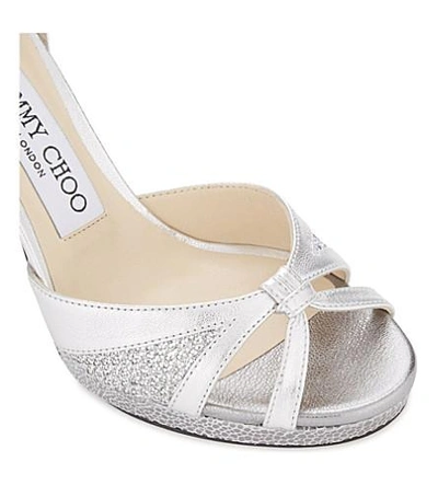 Shop Jimmy Choo Talia 100 Glitter Fabric And Leather Heeled Sandals In Silver
