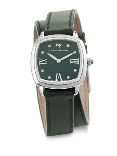 Shop David Yurman Albion 27mm Leather Swiss Quartz Watch With Diamonds In Green