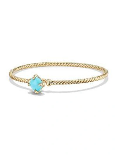 Shop David Yurman Chatelaine Diamond & Turquoise Cabled 18k Gold Bracelet