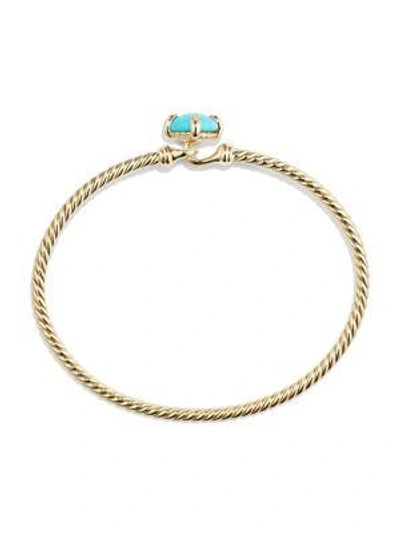Shop David Yurman Chatelaine Diamond & Turquoise Cabled 18k Gold Bracelet