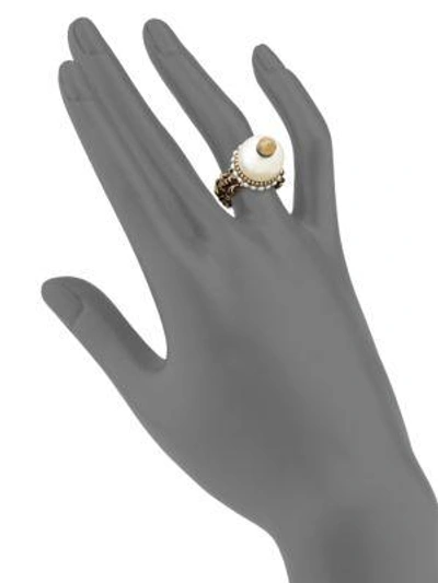 Shop Gucci Faux-pearl Beaded Ring In Gold