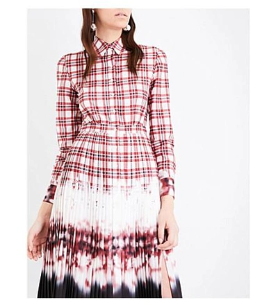 Shop Altuzarra Maria Check And Tie Dye-print Crepe Dress In Scarlet
