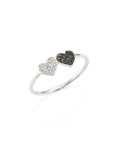 Shop Sydney Evan Women's Small Pavé Double Heart Diamond & 14k White Gold Ring
