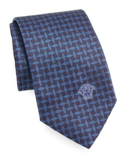Versace Printed Silk Tie In Blue