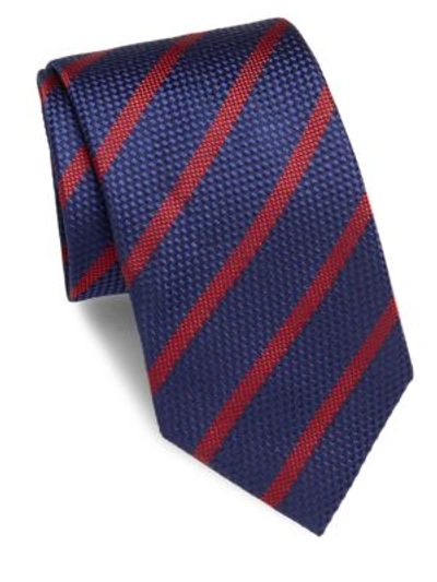 Brioni Striped Embossed Silk Tie In Navy Red