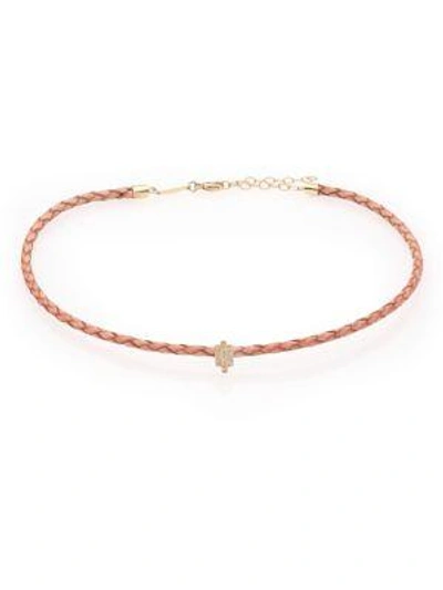 Jacquie Aiche Diamond, 14k Yellow Gold & Leather Choker Necklace In Gold-peach