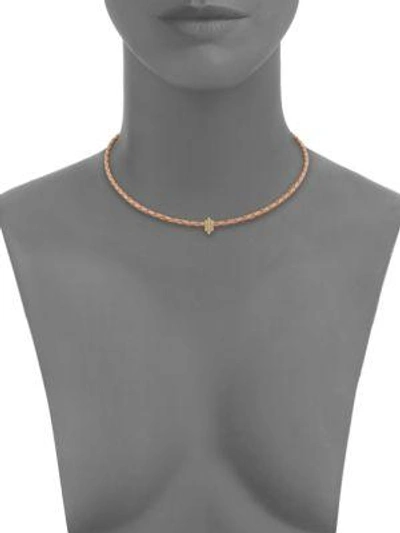 Shop Jacquie Aiche Diamond, 14k Yellow Gold & Leather Choker Necklace In Gold-peach