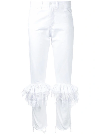 Preen By Thornton Bregazzi Lace Ruffled Skinny Trousers In White