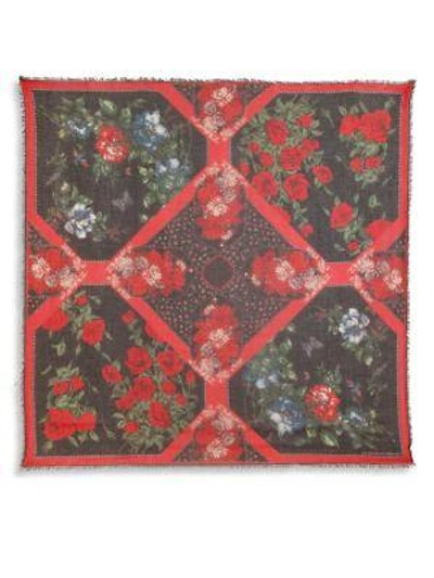 Shop Alexander Mcqueen Floral Tablecloth Silk & Modal Scarf In Red-multi