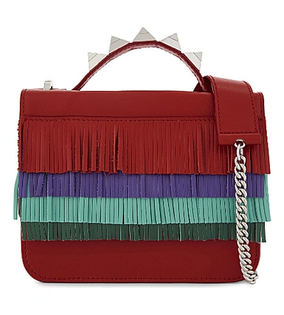 Salar Lulla Small Fringed Leather Shoulder Bag In Red/multi