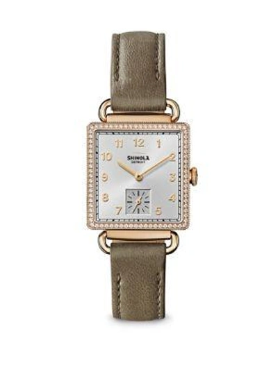 Shop Shinola The Cass Diamond, Mother-of-pearl & Goldtone Stainless Steel Leather Strap Watch In Grey