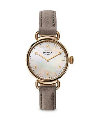 Shop Shinola Canfield Mother-of-pearl, Goldtone Stainless Steel & Leather Strap Watch In Grey