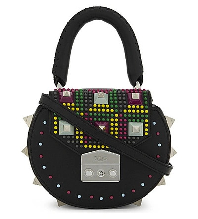 Salar Mimi Pop Colour Studs Leather Shoulder Bag In Black/multi