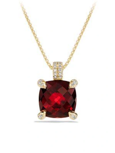 Shop David Yurman Châtelaine Pendant Necklace With Gemstone & Diamonds In 18k Yellow Gold/11mm In Garnet