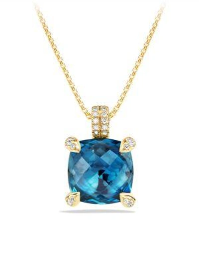 Shop David Yurman Châtelaine Pendant Necklace With Gemstone & Diamonds In 18k Yellow Gold/11mm In Hampton Blue Topaz