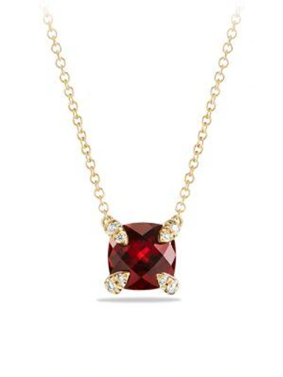 Shop David Yurman Châtelaine Pendant Necklace With Gemstone & Diamonds In 18k Yellow Gold/7mm In Garnet