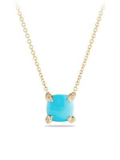 Shop David Yurman Women's Châtelaine Pendant Necklace With Gemstone & Diamonds In 18k Yellow Gold/7mm In Turquoise