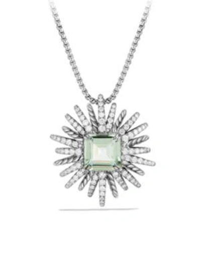 Shop David Yurman Starburst Necklace With Diamonds And Prasiolite In Silver, 30mm