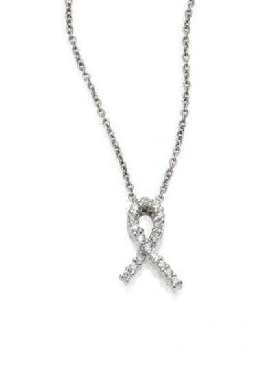 Shop Roberto Coin Women's Tiny Treasures Diamond & 18k White Gold Hope Pendant Necklace