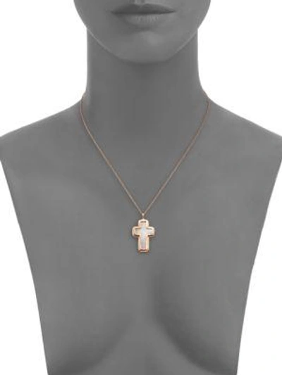 Shop Lj Cross Champagne Diamond, Mother-of-pearl & 14k Rose Gold Cross Pendant Necklace