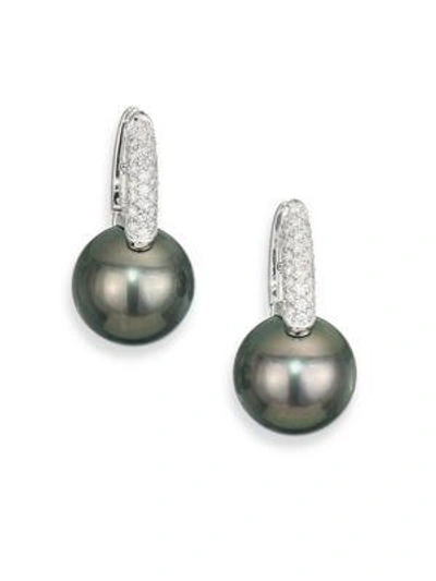 Shop Mikimoto Women's Black South Sea 10mm-11mm Black Pearl, Diamond & 18k White Gold Drop Earrings