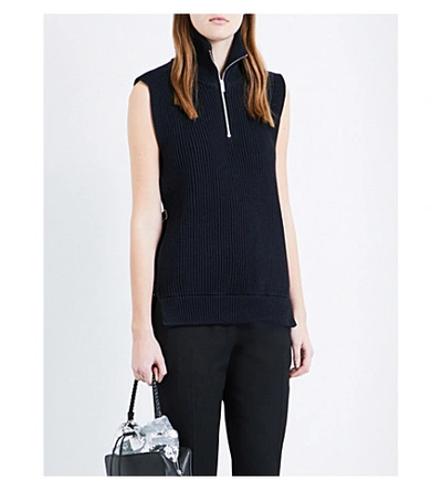Maison Margiela Stand Collar Ribbed-knit Dress In Navy