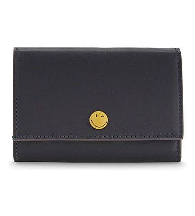 Anya Hindmarch Smiley Trifold Calfskin Wallet In Ink