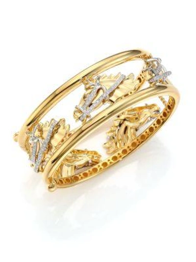 Shop Roberto Coin Cheval Diamond, 18k Yellow Gold & 18k White Gold Bangle Bracelet