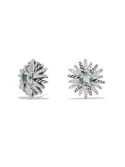 Shop David Yurman Starburst Stud Earrings With Diamonds In Sterling Silver In Prasiolite